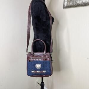 Denim and brown faux leather purse